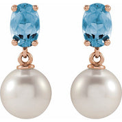 14K Rose Cultured White Akoya Pearl & Natural Aquamarine