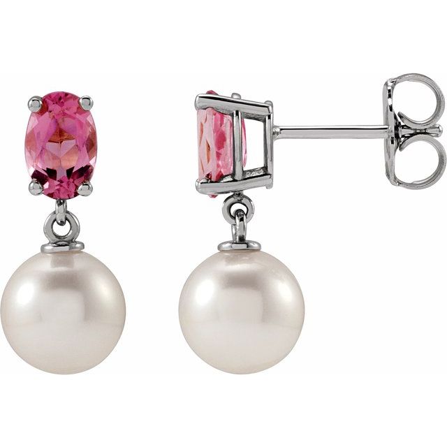 14K White Cultured White Akoya Pearl & Natural Aquamarine