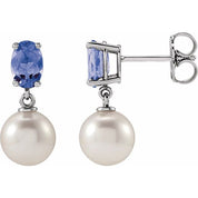 Sterling Silver Cultured White Akoya Pearl & Natural Tanzanite