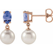 14K Rose Cultured White Akoya Pearl & Natural Tanzanite