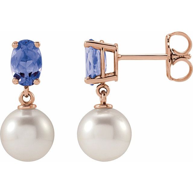 14K Rose Cultured White Akoya Pearl & Natural Tanzanite