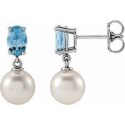Platinum Cultured White Akoya Pearl & Natural Aquamarine