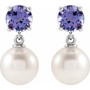 14K White Cultured White Akoya Pearl & Natural Tanzanite