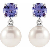 Sterling Silver Cultured White Akoya Pearl & Natural Tanzanite