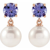 14K Rose Cultured White Akoya Pearl & Natural Tanzanite