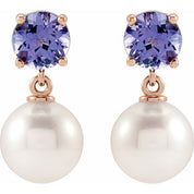14K Rose Cultured White Akoya Pearl & Natural Tanzanite