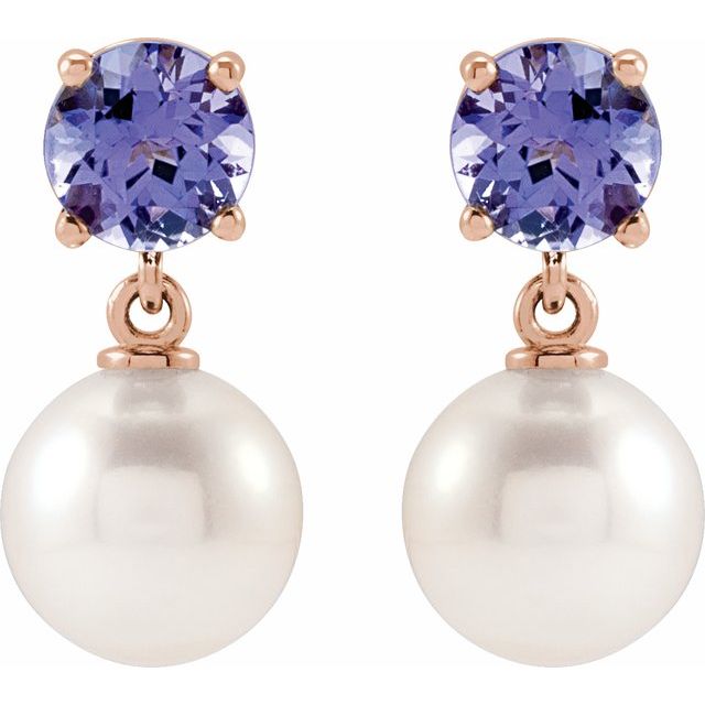 14K Rose Cultured White Akoya Pearl & Natural Tanzanite