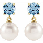 14K Yellow Cultured White Akoya Pearl & Natural Aquamarine