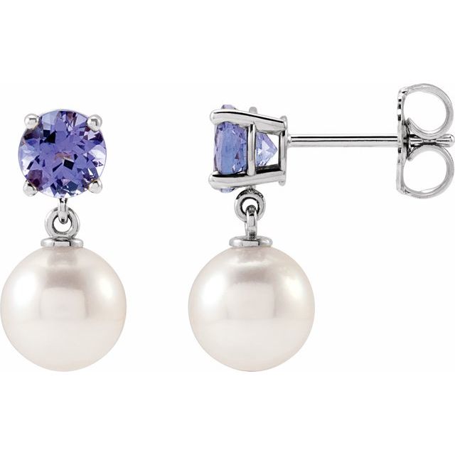 Sterling Silver Cultured White Akoya Pearl & Natural Tanzanite