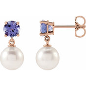 14K Rose Cultured White Akoya Pearl & Natural Tanzanite