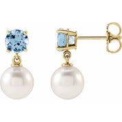 14K Yellow Cultured White Akoya Pearl & Natural Aquamarine