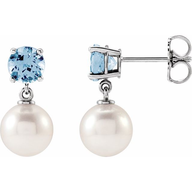 Platinum Cultured White Akoya Pearl & Natural Aquamarine