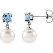 14K White Cultured White Akoya Pearl & Natural Aquamarine