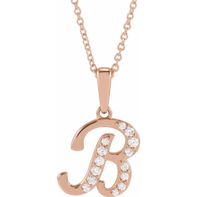 14K Rose 1/6 CTW Natural Diamond Initial B 18" Necklace