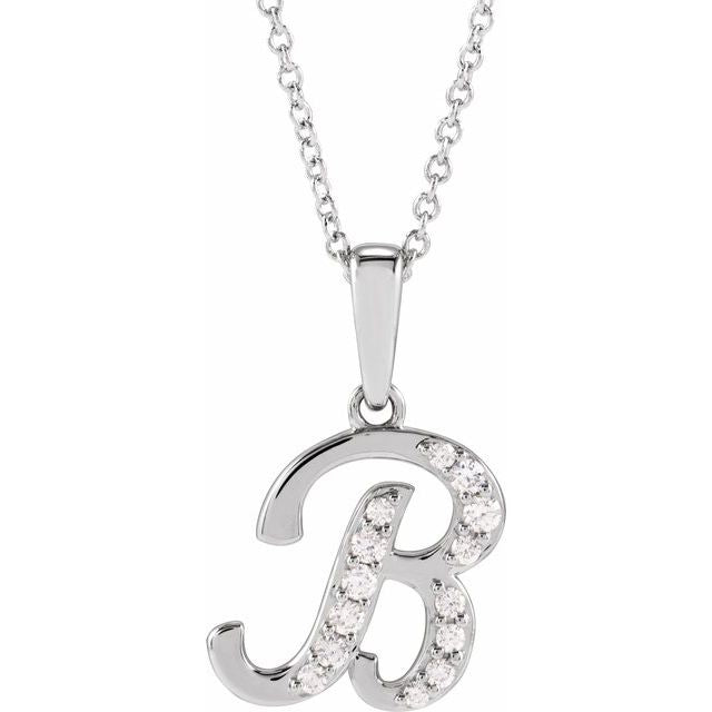 14K White 1/6 CTW Natural Diamond Initial B 18" Necklace