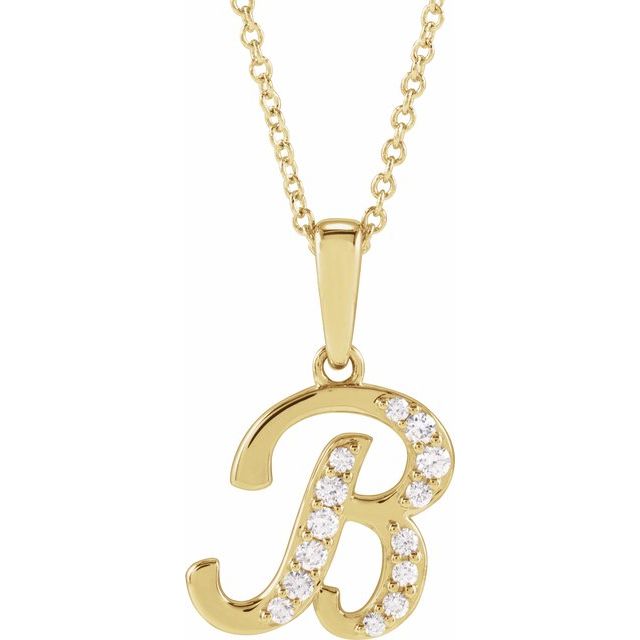 14K Yellow 1/6 CTW Natural Diamond Initial B 18" Necklace