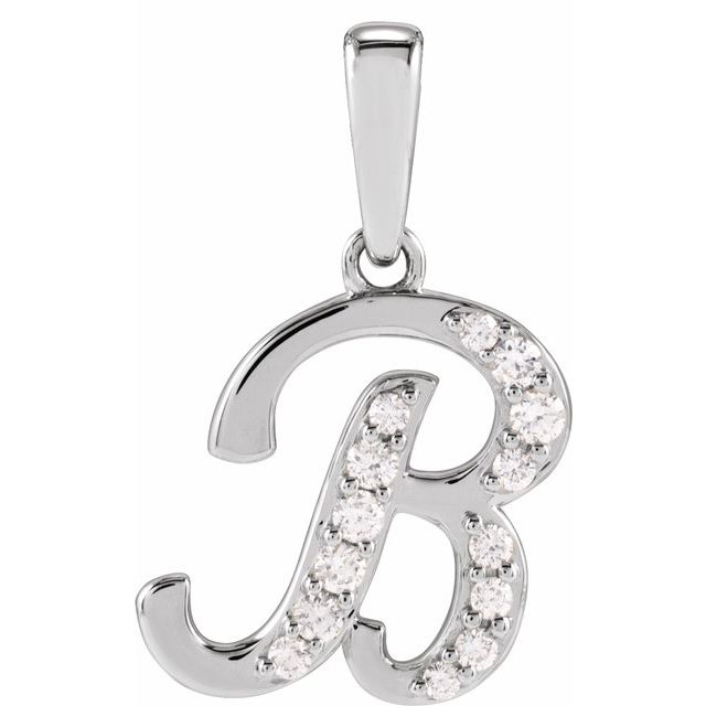 14K White 1/6 CTW Natural Diamond Initial B 18" Necklace