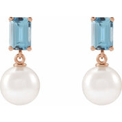 14K Rose Cultured White Akoya Pearl & Natural Aquamarine