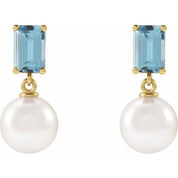 14K Yellow Cultured White Akoya Pearl & Natural Aquamarine
