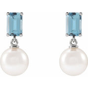 14K White Cultured White Akoya Pearl & Natural Aquamarine