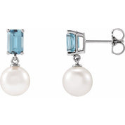 Sterling Silver Cultured White Akoya Pearl & Natural Aquamarine