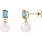14K Yellow Cultured White Akoya Pearl & Natural Aquamarine