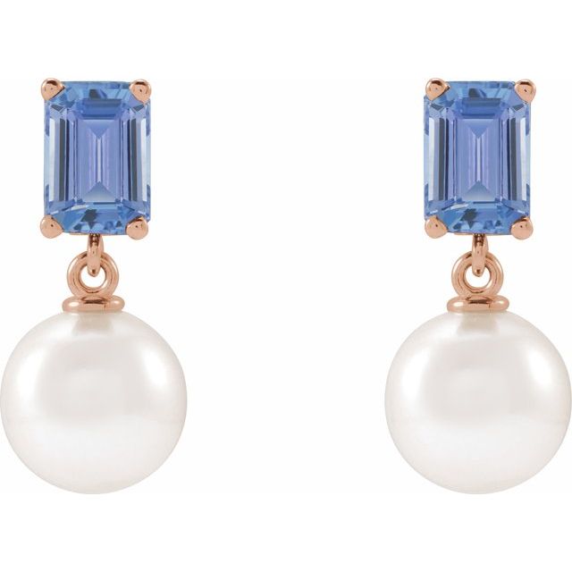 14K Rose Cultured White Akoya Pearl & Natural Tanzanite