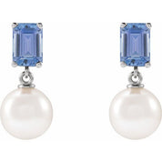 14K White Cultured White Akoya Pearl & Natural Tanzanite