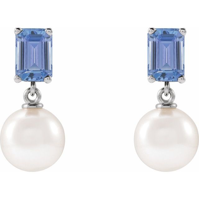 14K White Cultured White Akoya Pearl & Natural Tanzanite