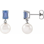 14K White Cultured White Akoya Pearl & Natural Tanzanite