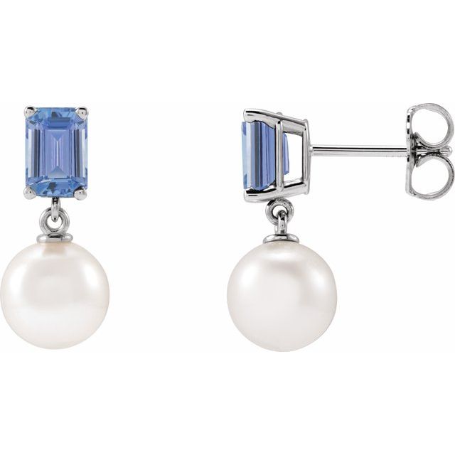 14K White Cultured White Akoya Pearl & Natural Tanzanite