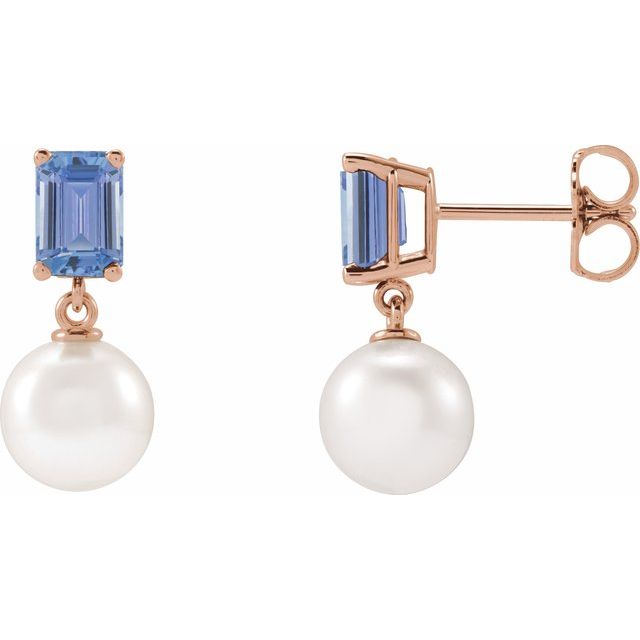 14K Rose Cultured White Akoya Pearl & Natural Tanzanite