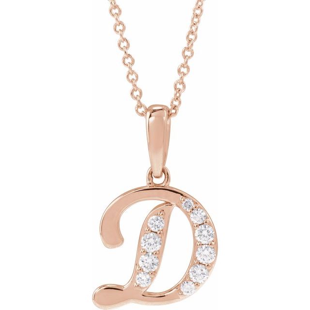 14K Rose 1/5 CTW Natural Diamond Initial D 18" Necklace