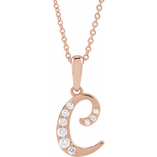 14K Rose 1/6 CTW Natural Diamond Initial C 18" Necklace