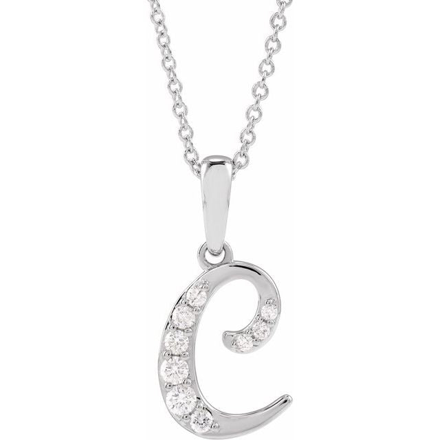 14K White 1/6 CTW Natural Diamond Initial C 18" Necklace