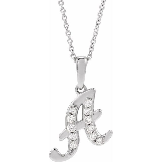14K White 1/5 CTW Natural Diamond Initial A 18" Necklace