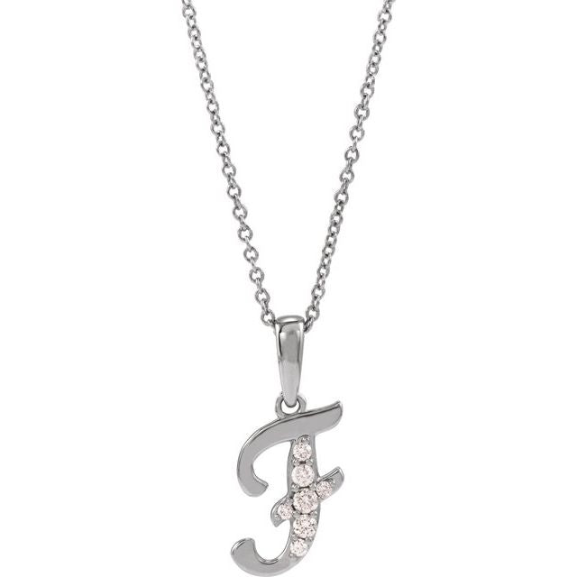 14K White 1/10 CTW Natural Diamond Initial F 18" Necklace