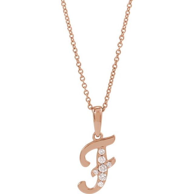 14K Rose 1/10 CTW Natural Diamond Initial F 18" Necklace