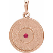 14K Rose Natural Ruby Disc Pendant