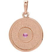 14K Rose Natural Pink Tourmaline Disc Pendant