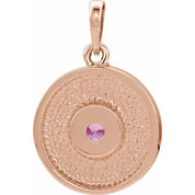 14K Rose Natural Pink Tourmaline Disc Pendant