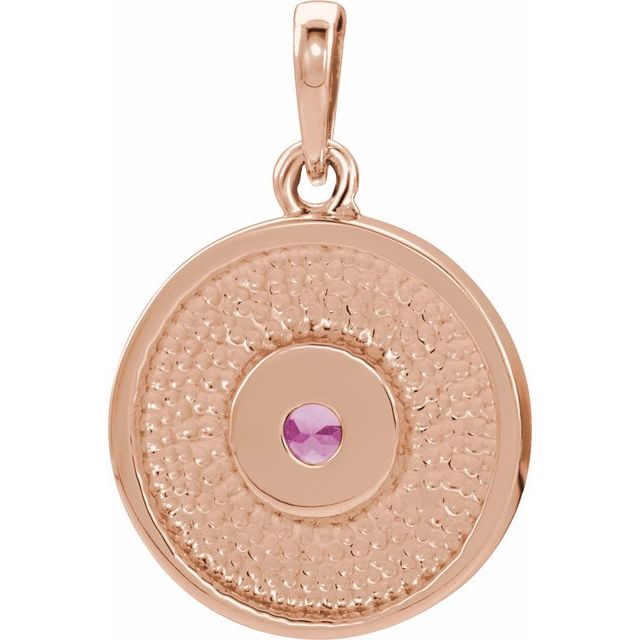 14K Rose Natural Pink Tourmaline Disc Pendant