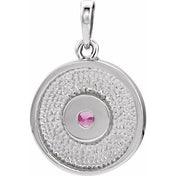 Platinum Natural Pink Tourmaline Disc Pendant