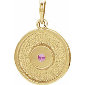 14K Yellow Natural Pink Tourmaline Disc Pendant