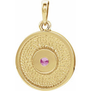 14K Yellow Natural Pink Tourmaline Disc Pendant
