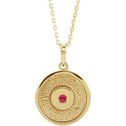14K Yellow Natural Ruby Disc 16-18" Necklace