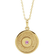 14K Yellow Natural Pink Tourmaline Disc 16-18" Necklace