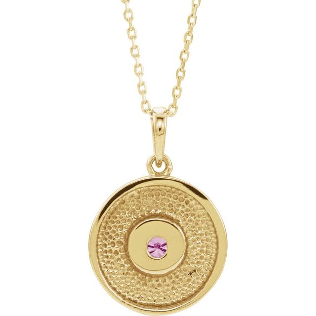 14K Yellow Natural Pink Tourmaline Disc 16-18" Necklace