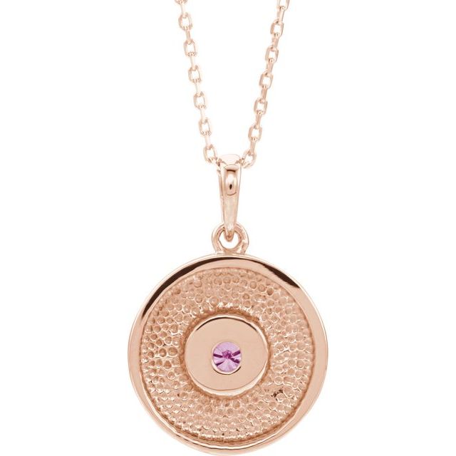 14K Rose Natural Pink Tourmaline Disc 16-18" Necklace