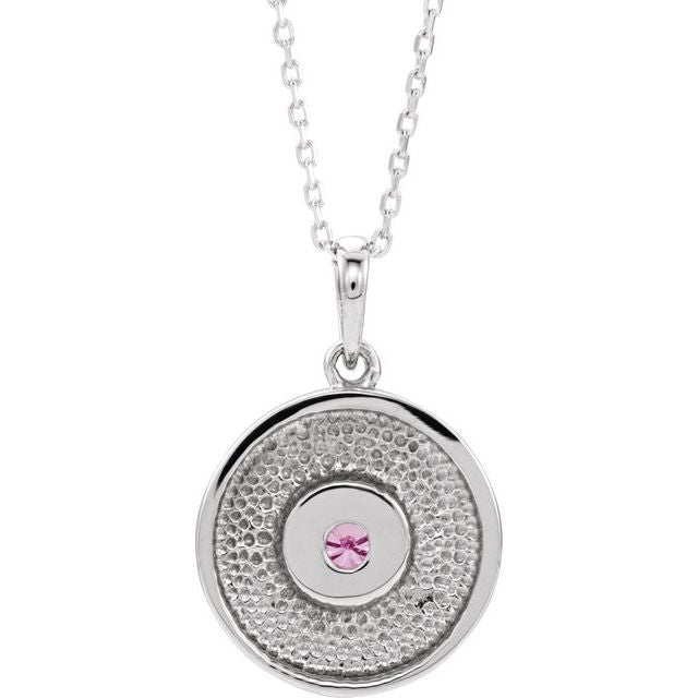 Sterling Silver Natural Pink Tourmaline Disc 16-18" Necklace